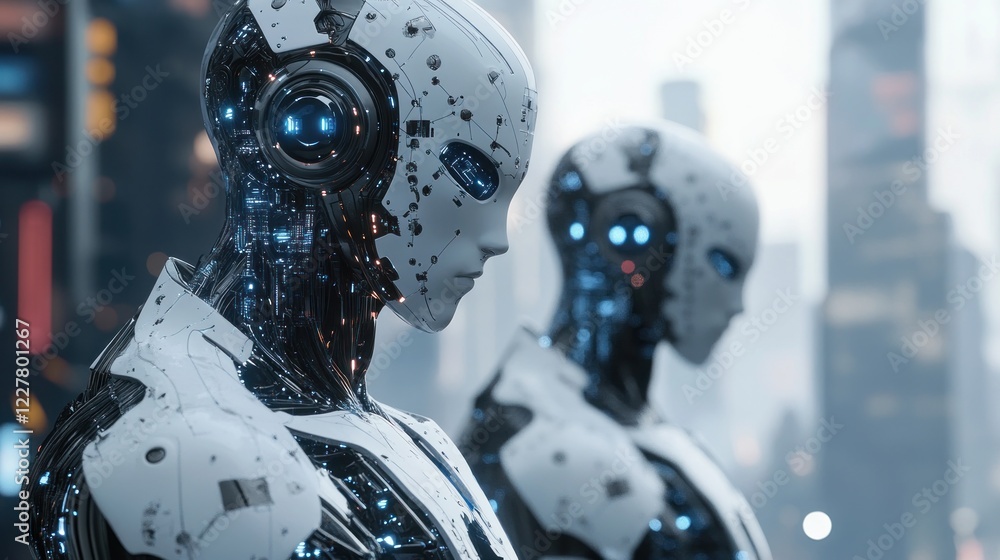 Futuristic Cityscape: Advanced Androids Futuristic Cityscape: Advanced Androids