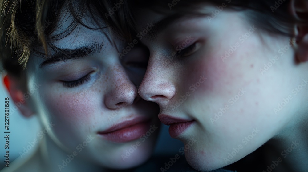 Intimate Connection Between Two Young Females in Soft Lighting Intimate Connection Between Two Young Females in Soft Lighting