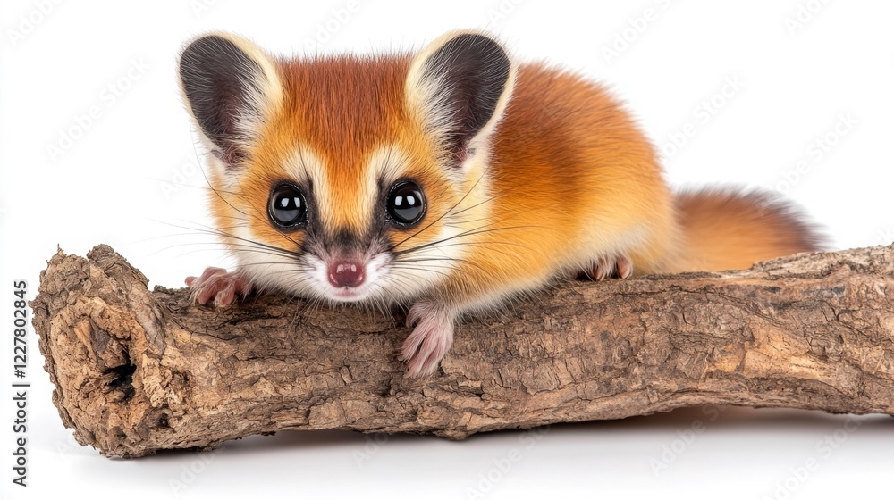 Obraz premium Adorable Orange Wildlife on Natural Branch White Background. Generative AI