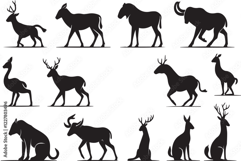 Fototapeta premium Animals silhouette icons set 