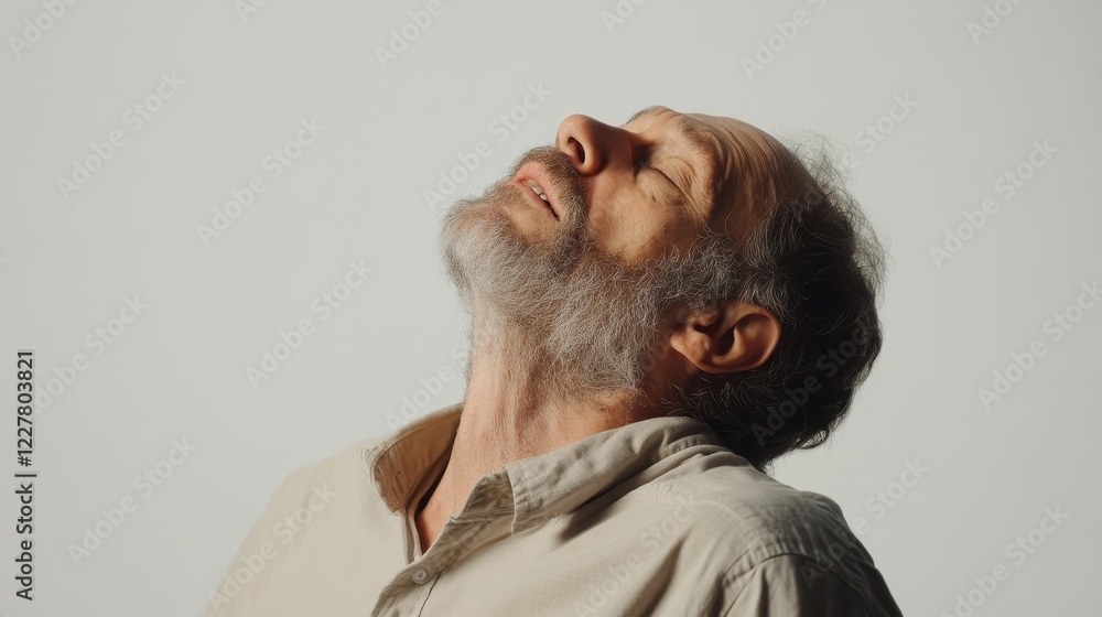 Fototapeta premium Reflective Moment of an Older Man with a Beard