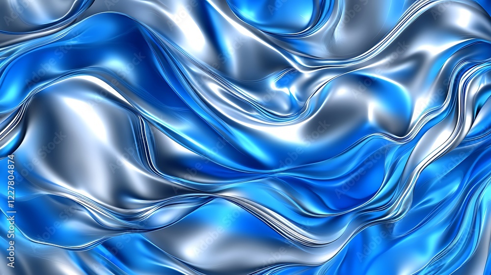 Obraz premium Abstract Blue and Silver Liquid Wave Pattern