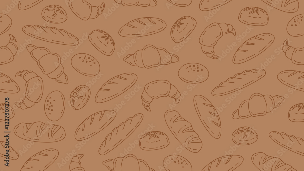 Hand drawn bread seamless pattern background. Bread line art motif wallpaper. Bakery, pastry, pacaging, paper, food wrapper Hand drawn bread seamless pattern background. Bread line art motif wallpaper. Bakery, pastry, pacaging, paper, food wrapper