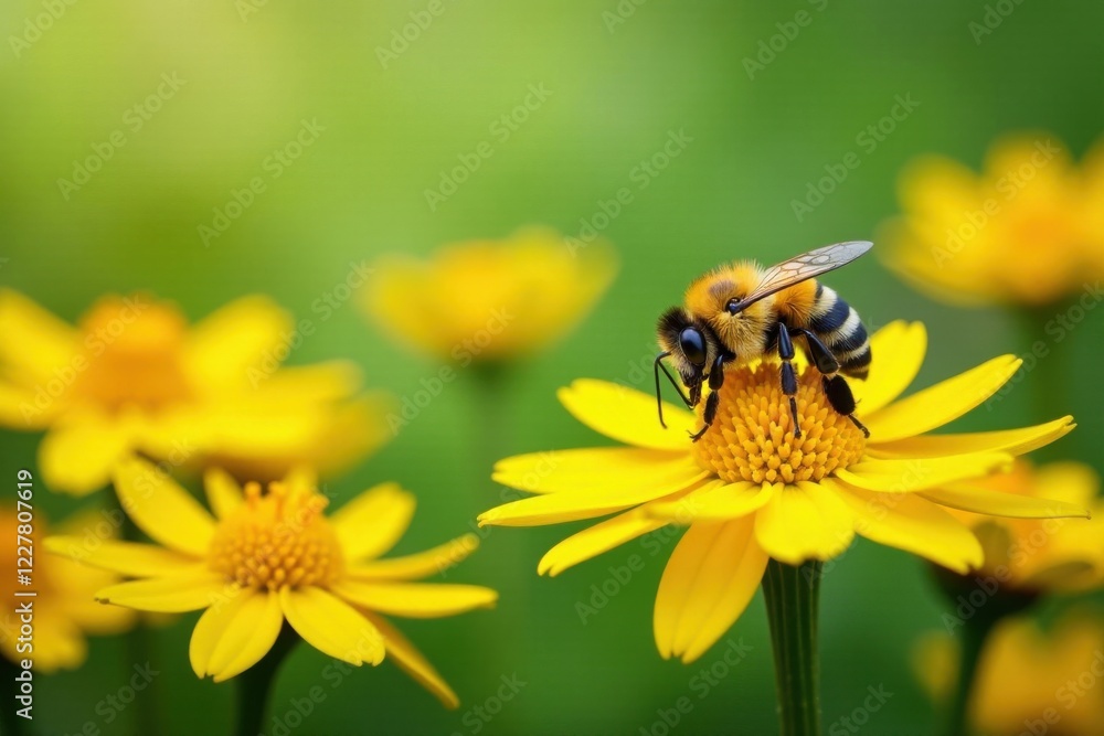 Beautiful bee amidst a sea of yellow daisies, bees, yellow, nature Beautiful bee amidst a sea of yellow daisies, bees, yellow, nature
