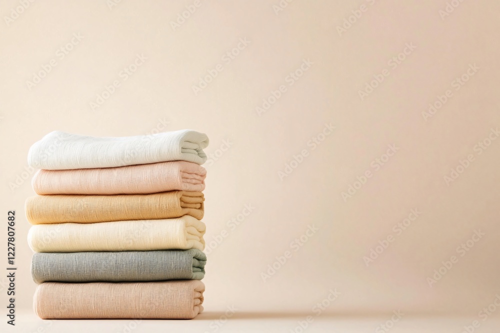 Arranging Soft Pastel Baby Blankets Stack Simple Background Textiles Cozy Setting Top View Nursery Essentials Arranging Soft Pastel Baby Blankets Stack Simple Background Textiles Cozy Setting Top View Nursery Essentials
