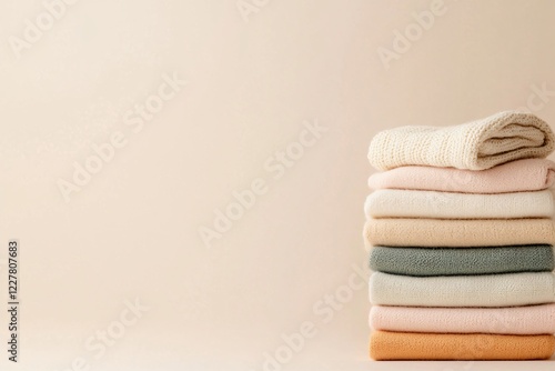 Arranging a Stack of Folded Pastel Baby Blankets Stylish Nursery Textile Display Soft Tones Top View Baby Comfort