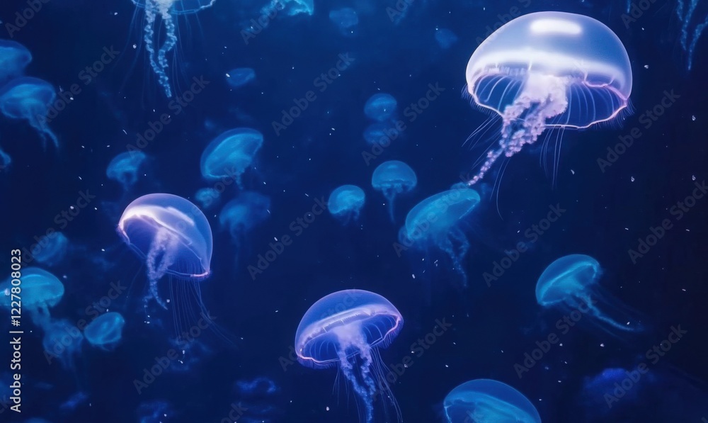 Elegant Jellyfish Floating in the Deep Blue Sea Elegant Jellyfish Floating in the Deep Blue Sea