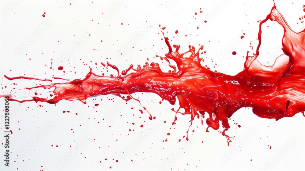 A dramatic red liquid splash captured mid-motion, with droplets suspended A dramatic red liquid splash captured mid-motion, with droplets suspended