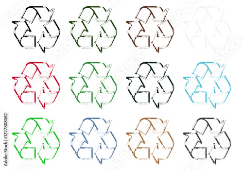 Multicolor grunge style worn empty vector recycling icon set