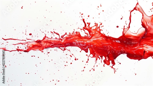 A dramatic red liquid splash captured mid-motion, with droplets suspended