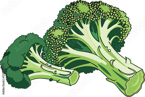 Green broccoli, hyper-realistic, 3D render, vibrant colors, high detail, smooth texture, studio lighting, white background, close-up, food photography, vegetable art, healthy eating, crisp focus, digi
