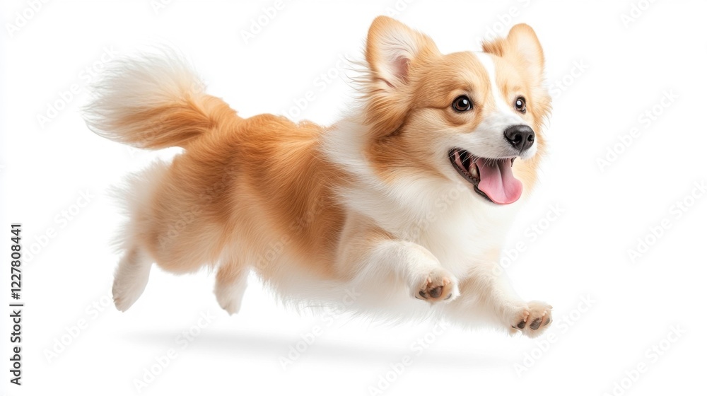 Happy Corgi Puppy in Mid-Run. Generative AI