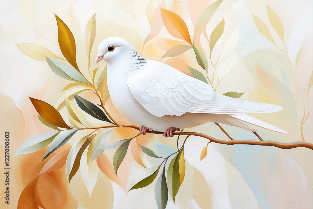 Serene white dove perches on tree branch Serene white dove perches on tree branch