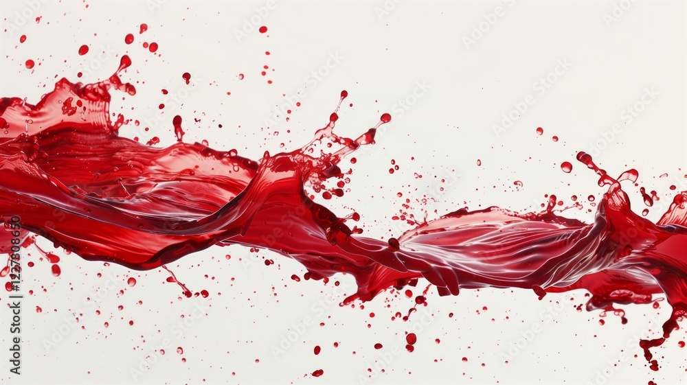 A vibrant red liquid splash in motion against a white background, featuring A vibrant red liquid splash in motion against a white background, featuring