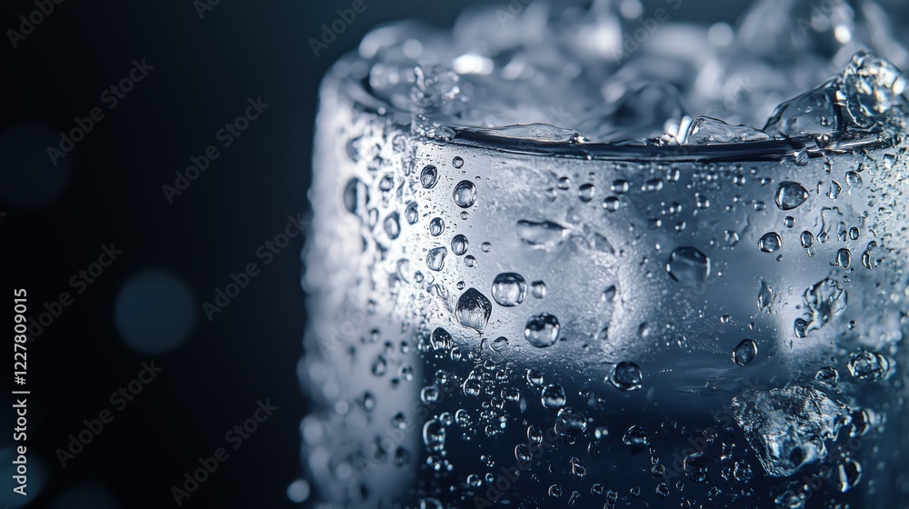 Close-up of a Glass with Water and Bubbles on Dark Background Close-up of a Glass with Water and Bubbles on Dark Background