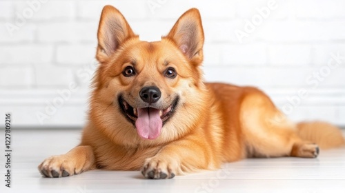Happy Pomeranian Dog on White Background. Generative AI