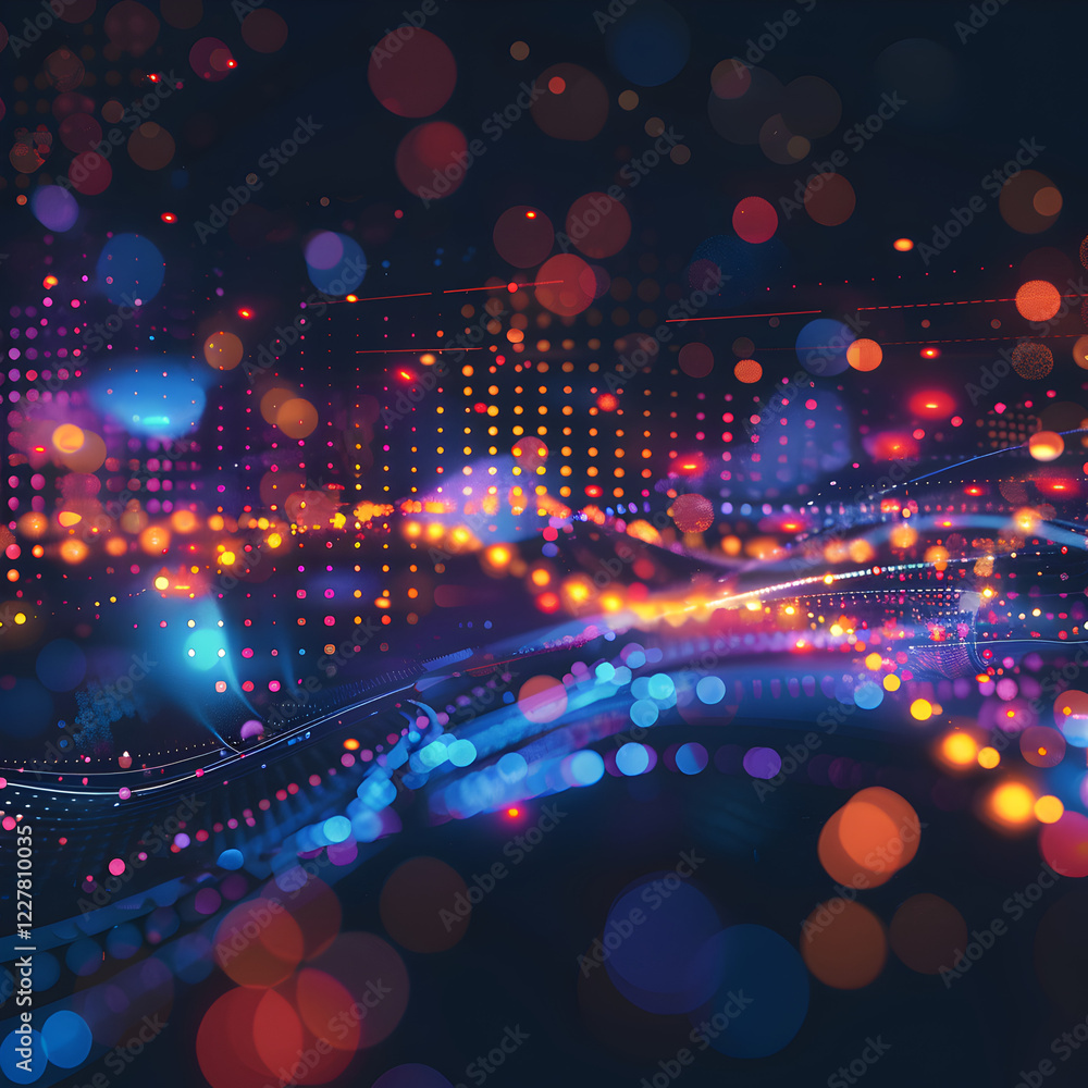 Obraz premium A vibrant abstract design featuring colorful dots and waves, evoking energy and movement.