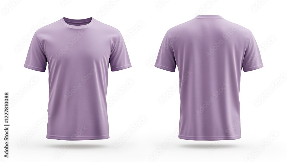 3D realistic light purple T-shirt, front and back view, on a white background, cinematic lighting, minimalist concept design mock-up template, stock photo contest winner, best quality, professional. 3D realistic light purple T-shirt, front and back view, on a white background, cinematic lighting, minimalist concept design mock-up template, stock photo contest winner, best quality, professional.