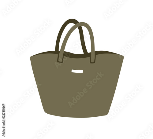 Tote bag, leather shopper with handles. Modern trendy style accessory for women, roomy structured design. Big large stylish handbag. Flat graphic vector illustration isolated on white background