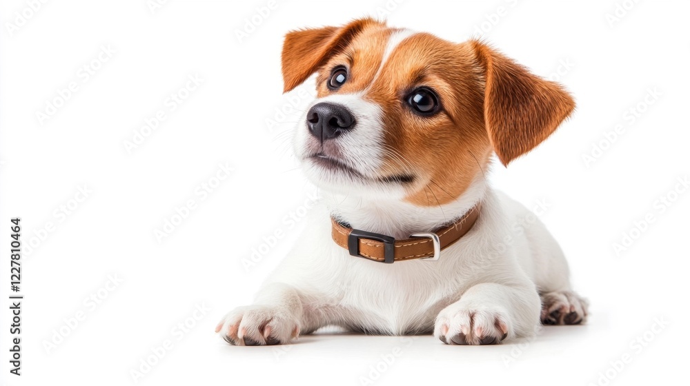 Wire Fox Terrier with Brown Leather Collar. Generative AI Wire Fox Terrier with Brown Leather Collar. Generative AI