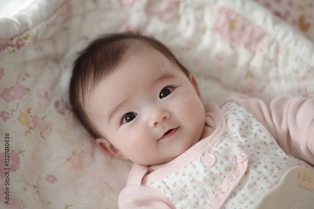 Happy baby smiling in cozy blanket setting at home Happy baby smiling in cozy blanket setting at home