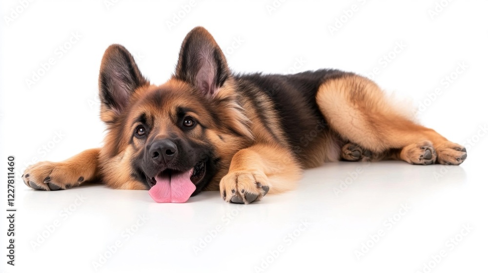 Norwegian Elkhound Puppy Lying on White Background isolated. Generative AI Norwegian Elkhound Puppy Lying on White Background isolated. Generative AI
