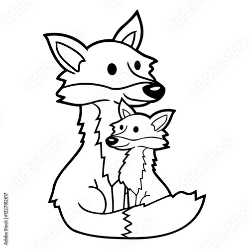 2 Foxes Mother Red Fox Small Child Father Mother Design Lover Art Vector Illustration Card T-Shirt Poster Sticker Graphic Print Decorative Drawing Isolated Logo Decoration Symbol Creative Cool Style
