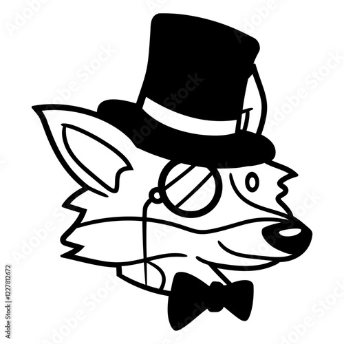 Red Fox Sir Mr. Top Hat Monocle Glasses Rich Man Design Lover Art Vector Illustration Card T-Shirt Poster Sticker Graphic Print Decorative Drawing Isolated Logo Decoration Symbol Creative Cool Style
