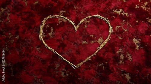 Elegant Gold Heart Outlines on Red Velvet Romantic Design Element photo