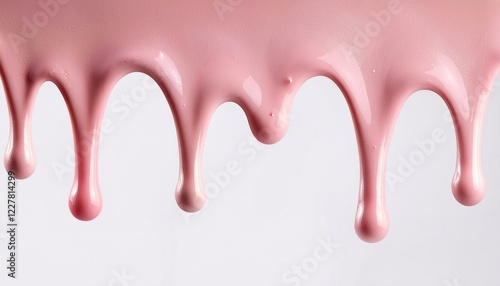 pastel color pink paint or cream dripping from top on a white background