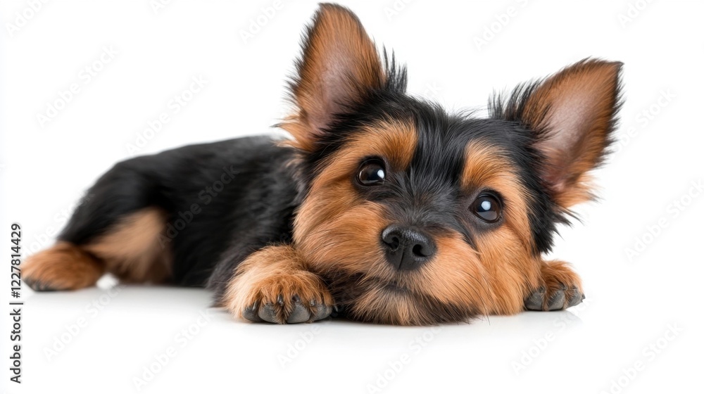 Adorable Yorkshire Terrier Puppy Wearing Pink Bow on White. Generative AI Adorable Yorkshire Terrier Puppy Wearing Pink Bow on White. Generative AI