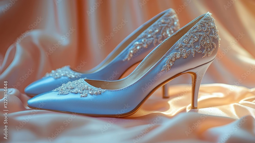 Obraz premium Elegant Light Blue Bridal Heels Adorned With Delicate Embellishments