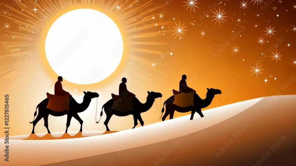 Journey Through the Golden Sands: A Camel Caravan Under a Shining Sunlit Sky Journey Through the Golden Sands: A Camel Caravan Under a Shining Sunlit Sky