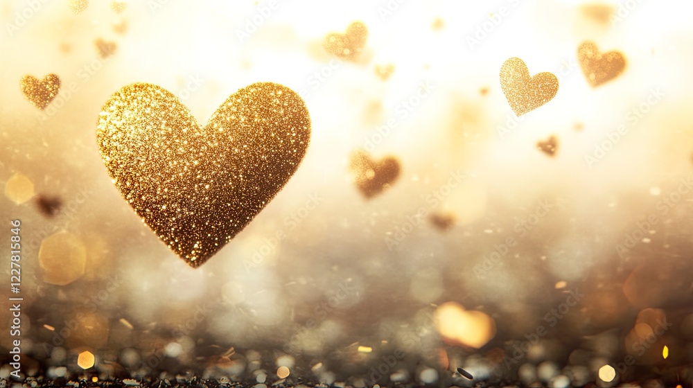 Obraz premium Heart Shaped Glitter Falling Softly on Light Background Romantic Festive Design