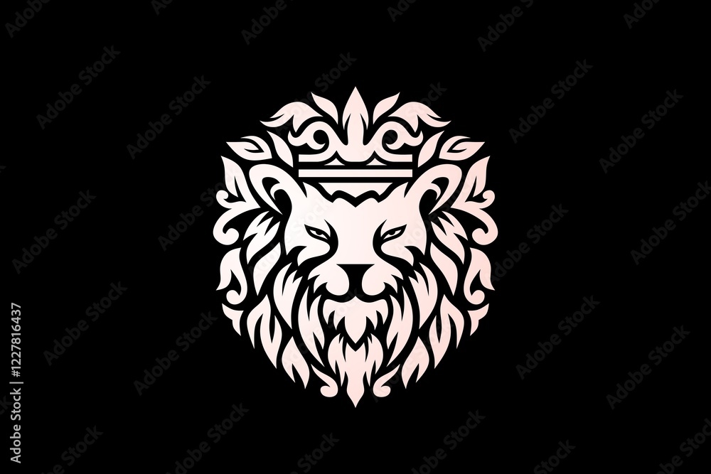 Fototapeta premium Ornamental lion logo with foliage