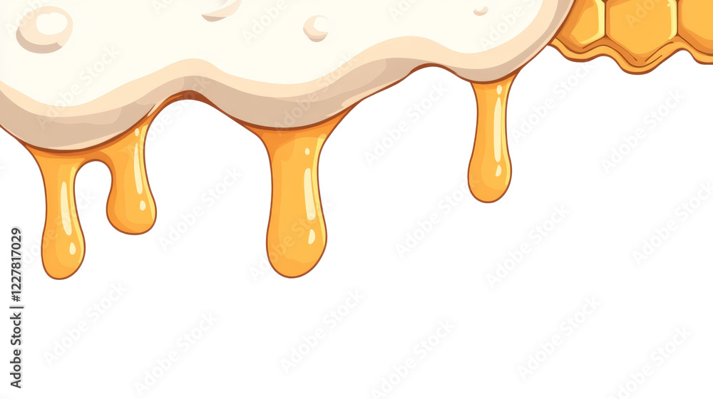 Creamy honey dripping from honeycomb, creating sweet and inviting scene Creamy honey dripping from honeycomb, creating sweet and inviting scene