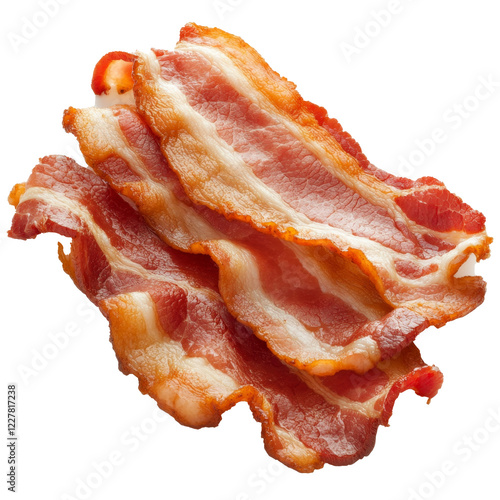 Fresh bacon slices with crispy edges and rich color, perfect for breakfast or cooking