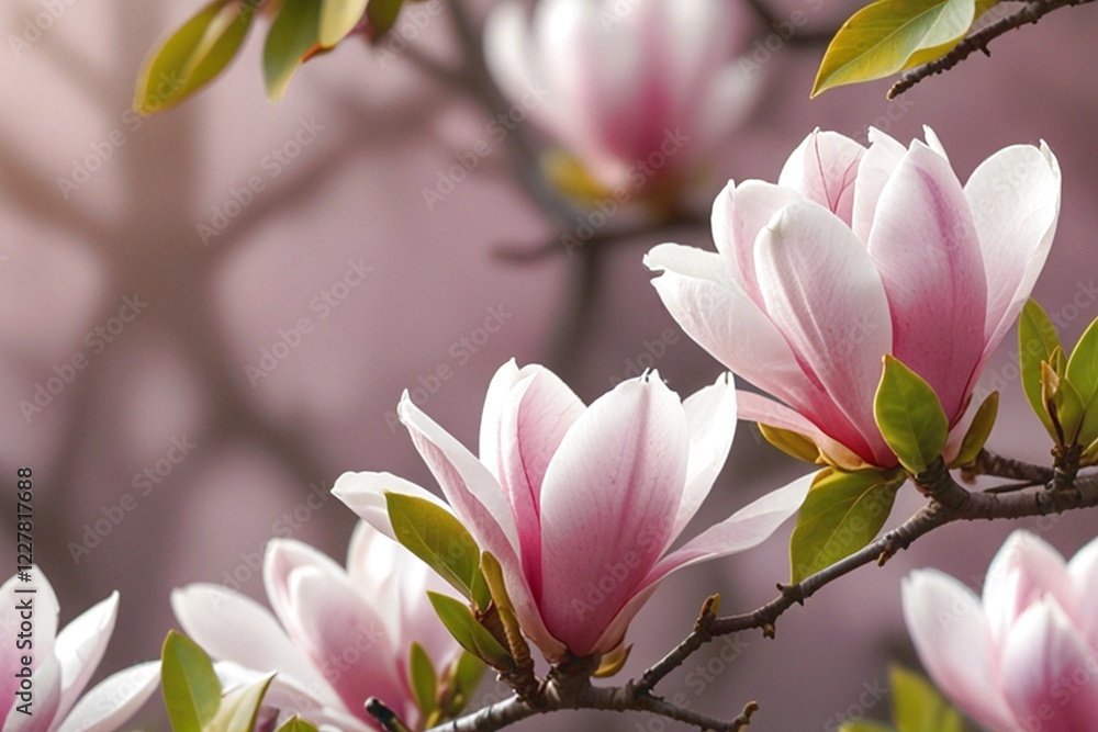 Pink spring magnolia flowers branch Pink spring magnolia flowers branch