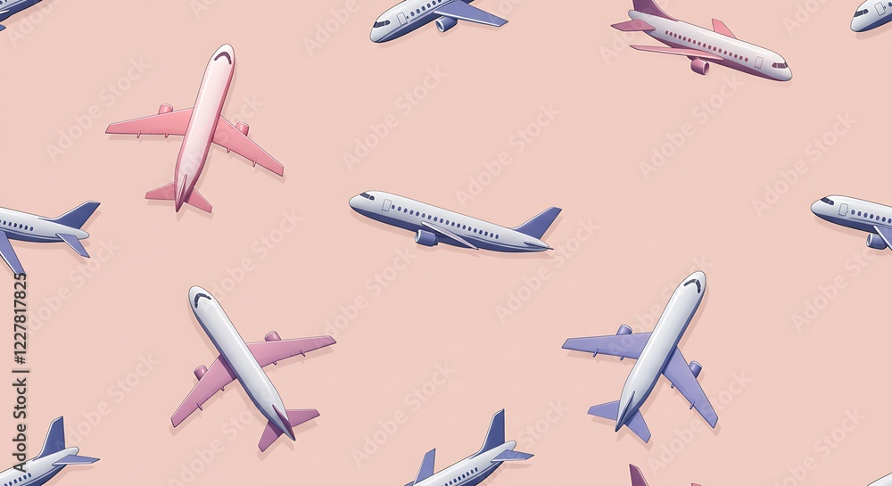 Trendy and stylish airplane pattern made with 3d illustration on dark background. Minimal travel concept. Trendy and stylish airplane pattern made with 3d illustration on dark background. Minimal travel concept.