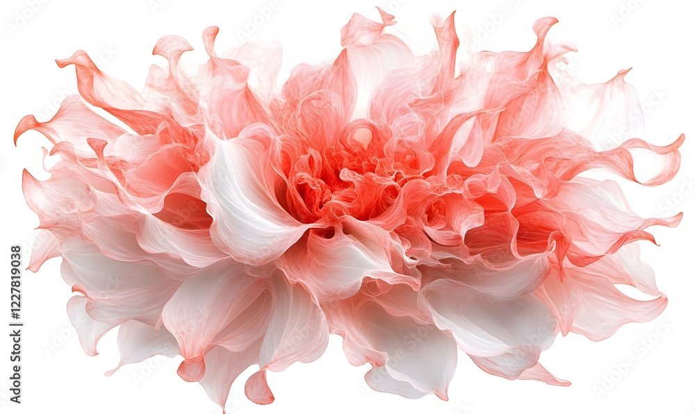 Coral-pink abstract flower, swirling, studio, white background, design Coral-pink abstract flower, swirling, studio, white background, design