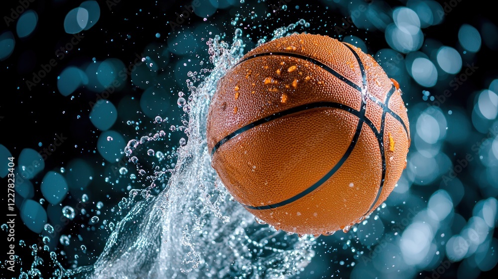 Dynamic Basketball Splash: An Action-Packed Image of a Wet Basketball Emerging from Water, Capturing the Energy and Excitement of the Sport. Dynamic Basketball Splash: An Action-Packed Image of a Wet Basketball Emerging from Water, Capturing the Energy and Excitement of the Sport.