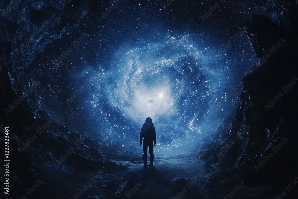 Fototapeta premium llustrate an astronaut depicted within the expanse of a starry sky or space, outer space