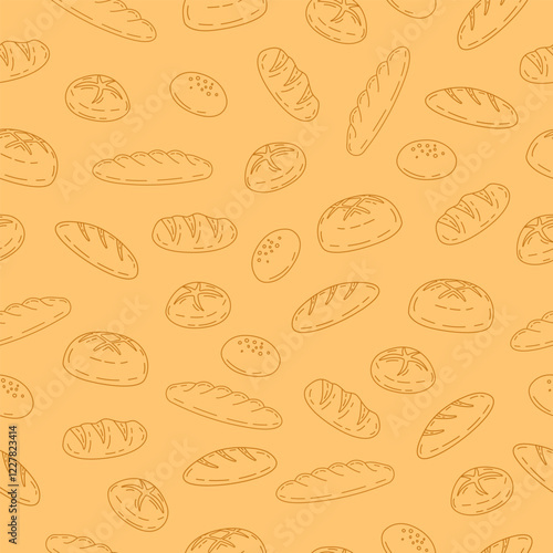 Bread seamless pattern hand drawn background for bakery wallpaper, backdrop, packaging or food wrapper