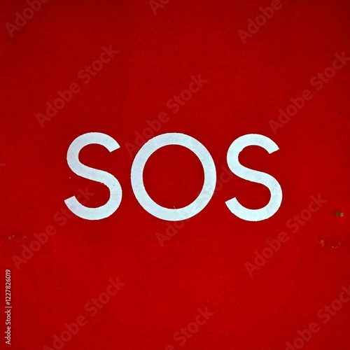 Señal de emergencia SOS en fondo rojo

