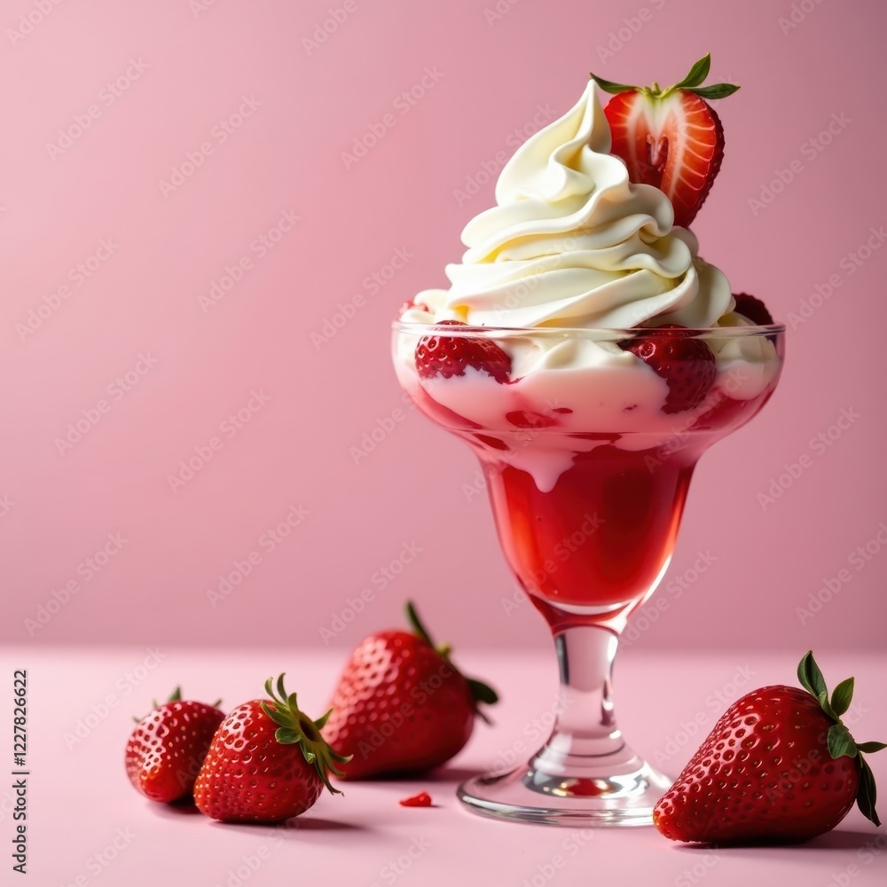Strawberry ice cream sundae, with fresh berries , dessert, berry sundae, fruit Strawberry ice cream sundae, with fresh berries , dessert, berry sundae, fruit