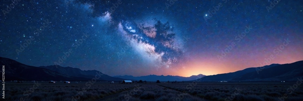 Fototapeta premium Starry night sky with twinkling stars over vast landscape, celestial, night sky