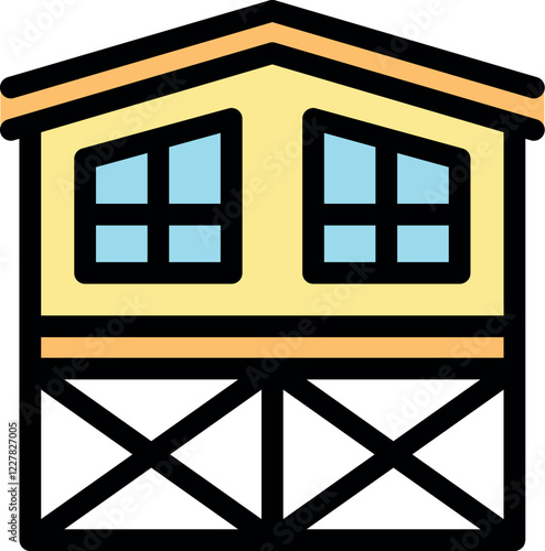 Bungalow house standing on stilts over water or on the beach, vacation rental property, real estate