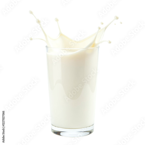 Glass of Milk with Splash, Isolated on Transparent or White Background, Dairy Beverage, Fresh