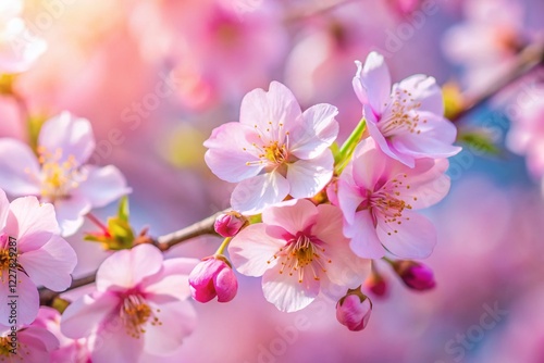 Delicate Pink Cherry Blossom Closeup: Pastel Spring Bloom Minimalist Photography