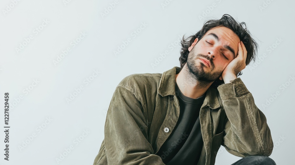 Thoughtful Man in Casual Attire with Relaxed Expression Thoughtful Man in Casual Attire with Relaxed Expression